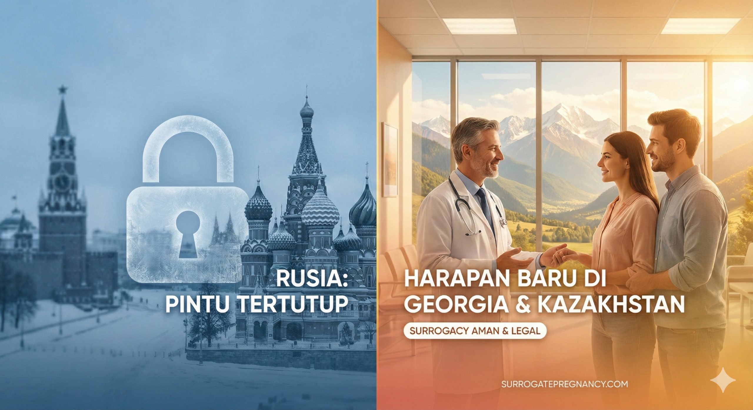 制作一张现代风格的世界地图导览图，重点突出从印度尼西亚（雅加达）向外延伸的虚线航线，连接到美国和哥伦比亚等代孕合法国家。航线上装饰有微小的飞机图标，目的地上方悬浮着象征法律许可的绿色勾选标记和医疗十字图标。整体色调采用代表“蓝海机遇”的深蓝色和青色渐变，构图开阔清晰，象征着为WNI提供寻求海外医疗旅游的路径指引。