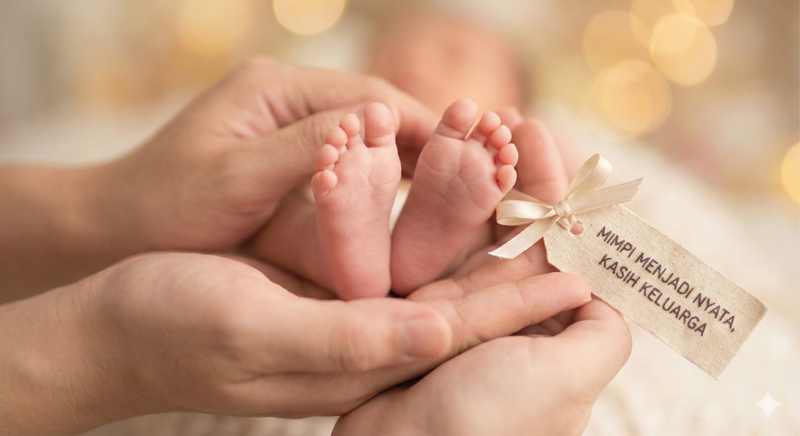 极具情感共鸣的特写照片，展示一双新生儿的小脚丫轻轻放在父母的手掌心中。光线柔和梦幻，背景使用大光圈虚化（Bokeh）效果，营造出温馨、神圣的家庭氛围。图片传达出圆梦、爱与生命的延续，作为文章的结尾，给读者带来强烈的情感满足和对未来的美好憧憬。