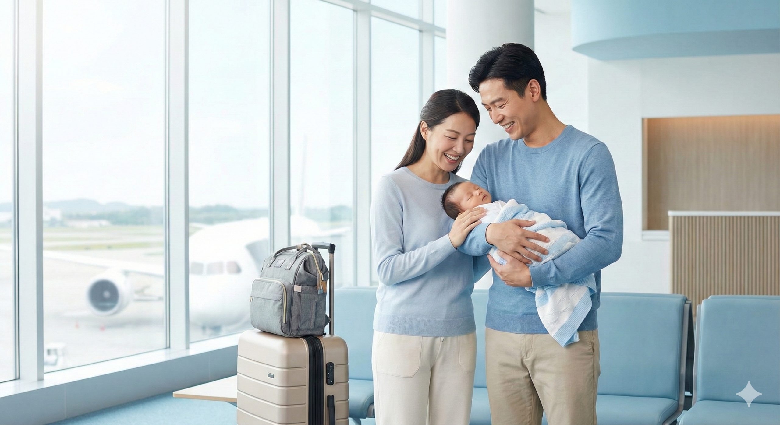 一张充满情感张力的总结性图片，展示一对夫妇在阳光下幸福地怀抱着刚出生的婴儿。背景是柔和的金色夕阳或温暖的室内光晕，营造出梦幻和温馨的家庭团圆氛围。父母的眼神充满爱意地注视着宝宝，画面焦点集中在婴儿的小手握着父母手指的细节上。这张图片旨在传递“希望成真”和“家庭圆满”的情绪，呼应文章结尾关于即使妻子无法怀孕也能拥有血亲后代的感人总结。