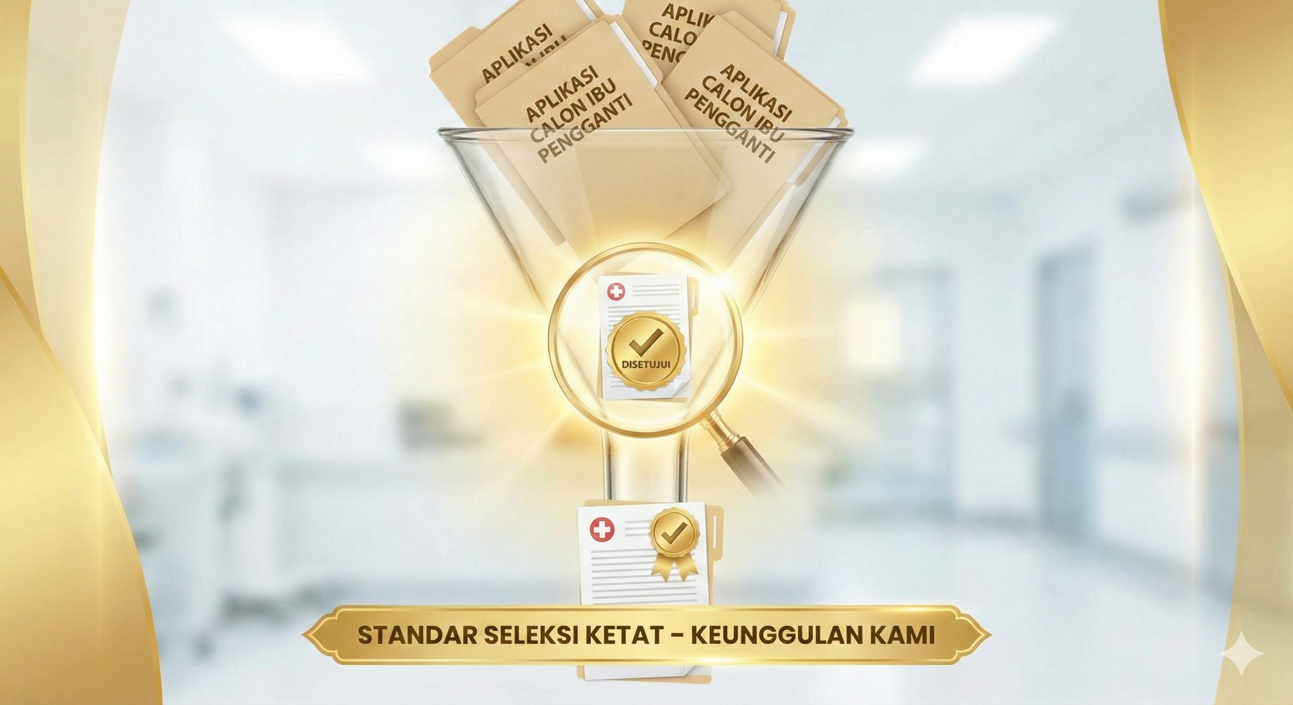 一张充满温情与希望的封面摄影图。画面中心是一对夫妇的背影，他们正透过明亮的落地窗望向远处柔和的晨光，寓意着对家庭新成员的期盼。背景中隐约可见模糊的基辅城市天际线，色彩采用温暖的琥珀色与象征医疗信赖的淡蓝色调融合。构图简洁大气，强调情感连接与信任感，画面中完全没有文字，适合作为网站首屏背景，传达希望与专业的品牌形象。